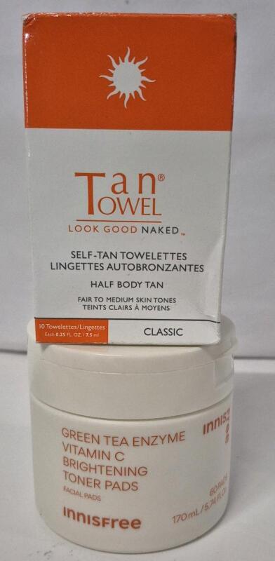[See Desc] 2 Skincare Pads: Tan Towel Towlettes x10 & Innisfree Brightening Toner Pads x60