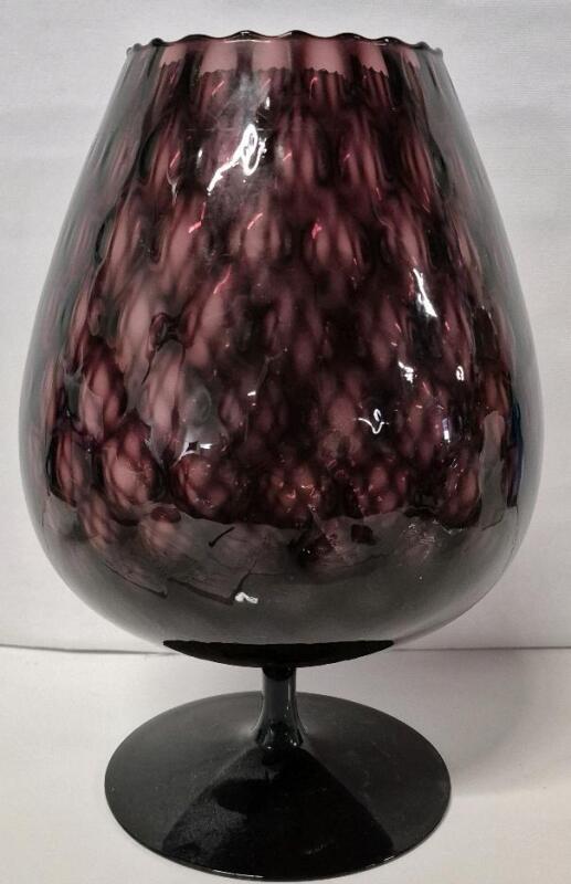 Large Vintage Empoli Amethyst Diamond Optic Brandy Snifter, 1960s Italy 12.76" Tall