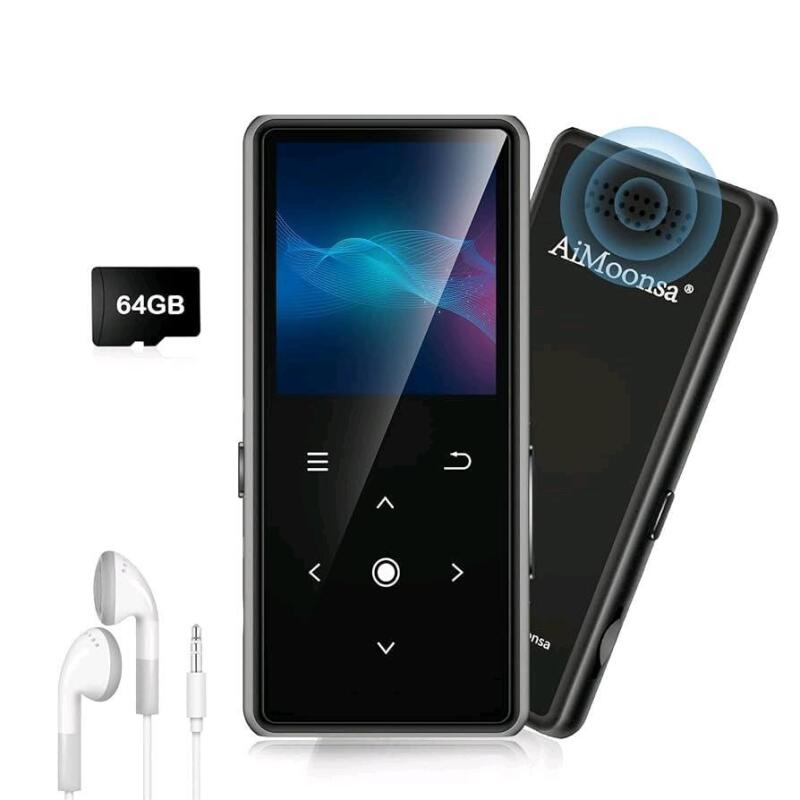 As New AiMoonsa 64GB MP3 Player with Bluetooth 5.2, AiMoonsa Music Player with Built-in HD Speaker, FM Radio, Voice Recorder, HiFi Sound, E-Book Function, Earphones Included