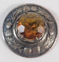 Vintage Scottish Thistle Kilt Pin w/Cairngorm Stone, measures 1 &frac34;" diameter