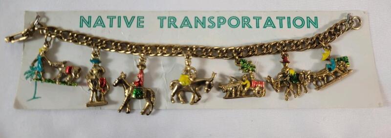 Vintage 1960s Mexico " Native Transportation " Tourist Souvenir Bracelet . Measures 6 &frac34;" long .