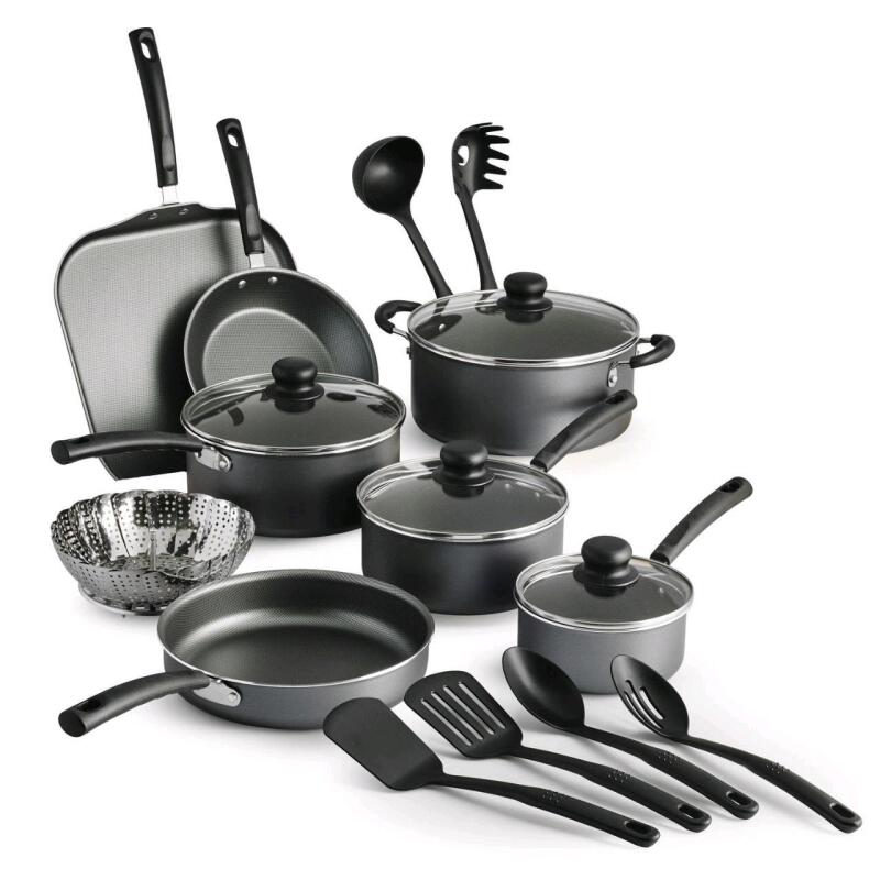 New - Tramontina PrimaWare 18 Pc Aluminum Nonstick Cookware Set &ndash; Steel Gray . Box has some Bends, does not effect product in box