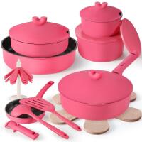 New - CAROTE 22pcs Nonstick Cookware Set Die Cast，Detachable Handle Pots and Pans Set . Only One (1) Handle Included , Pink