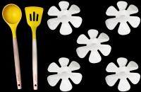 New CAROTE Lemon Drop Silicone Spatula and Ladle with Wooden Handles 12" Long Each + 5 CAROTE Thick Felt Pot / Pan Separators 16" Diameter Each