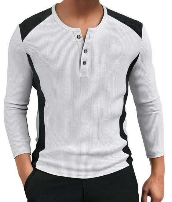 New Sz XXL Mens&rsquo; Solid Color Button Round Neck Long Sleeve Top