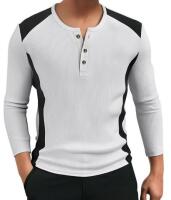 New Sz XXL Mens&rsquo; Solid Color Button Round Neck Long Sleeve Top