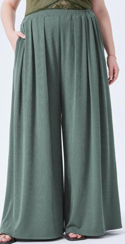 New Sz 4XL Ladies&rsquo; Solid Elastic Waist Pocket Wide Leg Pants