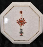 Beautiful Carnelian & Mother of Pearl Stone Inlayed Marble Panel - Decorative Panel 12.5" Diameter