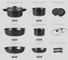 New - CAROTE 12pcs Pots and Pans Set Non Stick, Detachable Handle, Nonstick Induction Cookware Sets, RV Cookware Set, Oven Safe, Black . Missing One (1) Lid - 2