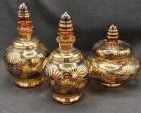 Vintage Ladies Dresser Lot - 2 Glass Perfume Bottles 6" Tall & Trinket Box 4" Tall