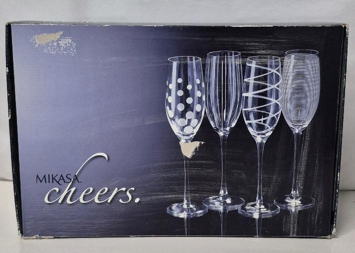 4 As New in Box Mikasa Fluted Glasses Cheers!