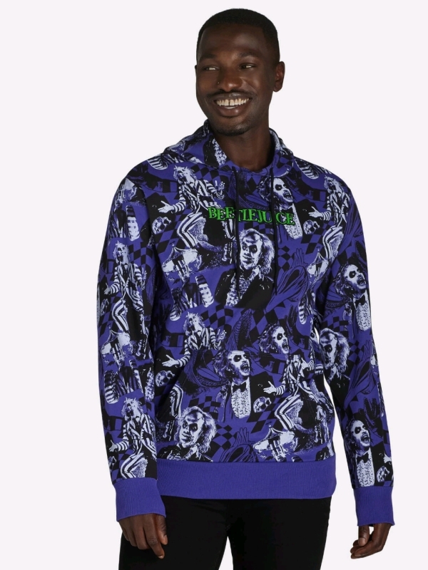 New Size Small Men's BEETLEJUICE All-Over Print Hoodie with Embroidered Logo