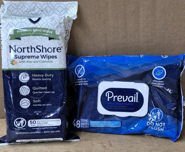 2 New Northshore (50/pack) & Prevail (48/pack) Supreme Adult Wipes
