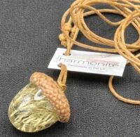 New in Box Harmonite Acorn Pendant Necklace with English Lichen Handmade in United Kingdom
