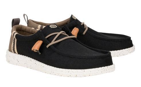 New - Size 10 Men's Hey Dude Wally Craft Linen Casual Shoe , Black / Walnut