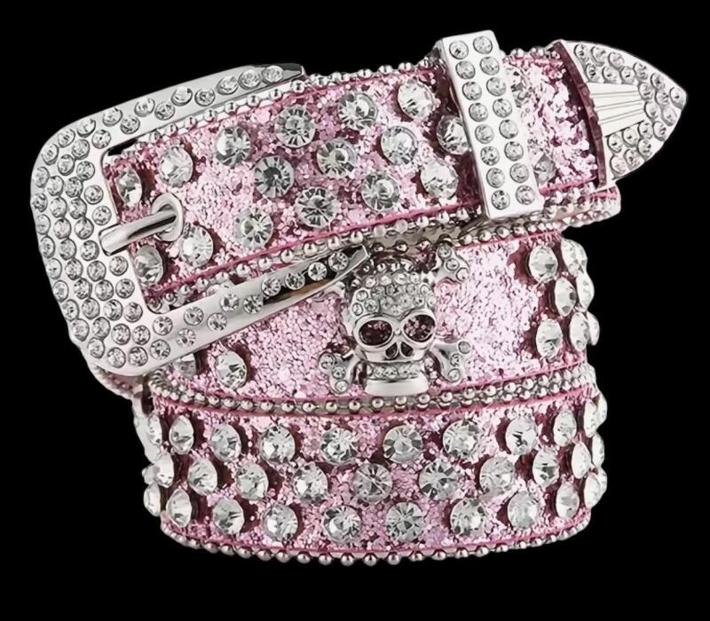 Rhinestone Sequin Versatile PU Leather Belt Stylish Pink Sequin with Clear faceted Rhinestones Approximately 1.3 inch wide 43.3&rsquo;&rsquo; length