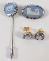 Vintage Wedgewood Brooch , Pin & Earring Set . Pin has Rainbow Sterling & Earring Set w/Birmingham Gold Hallmark