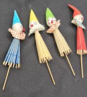 4 Rare Cotton Spun Clown Drink or Cake Toppers 5.5" Long
