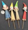 4 Rare Cotton Spun Clown Drink or Cake Toppers 5.5" Long - 4