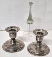 Vintage BIRKS Candle Holders Regency Plate 3" Tall & Glass Smoked Handle Bell 6 25" Tall