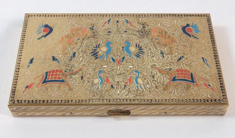 Vintage Exotic Animals Volupt&eacute; USA Brass Powder & Mini Comb Compact .