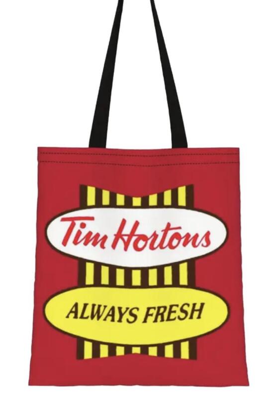 TIM HORTONS FRESH Tote Bag Perfect for Shopping Grocery Travel & Outdoor Heavy Duty Shoulder Handbag Approximately 13.2 x 15.5&rsquo;&rsquo; Black Handles