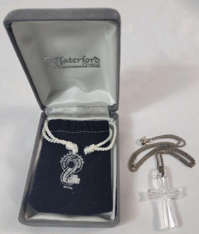 Waterford Crystal Cross w/Sterling Silver Chain . Chain measures