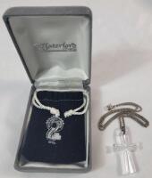 Waterford Crystal Cross w/Sterling Silver Chain . Chain measures