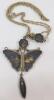 Vintage Japanese K24 Damascene Butterfly Necklace & Amita Janpan Screw Back Earring Set - 2