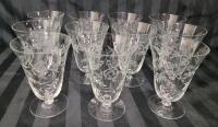 Eleven (11) Etched Clear Glass Oyster / Fruit Cocktail Glass. Measures 5" tall