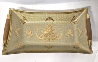 MCM Georges Briard Signed Oblong Glass Tray with Wooden Handles