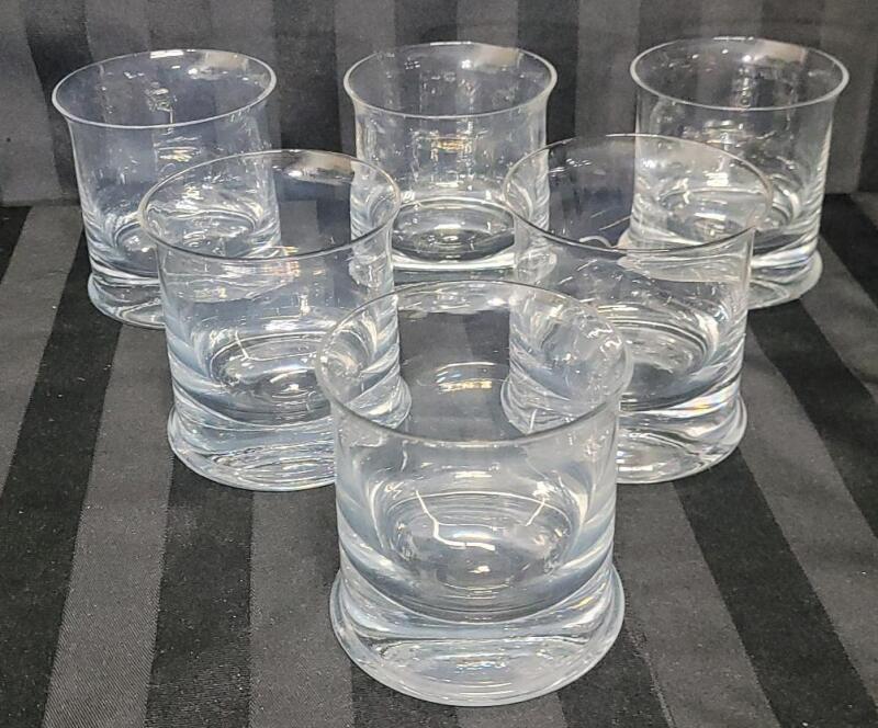 Six (6) Heavy Clear Glass Scotch Glasses .