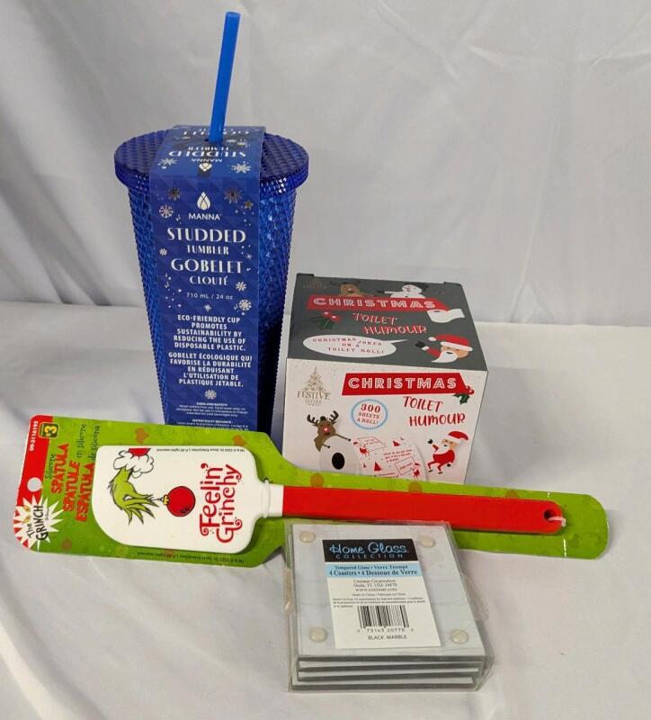 New Assorted Household Goods. 710 ML Cup, 300 sheet Joke Toilet Paper Roll, Spatula & 4 Costers