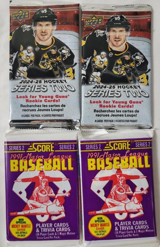 2024-25 UD Series Two NHL Hockey Sealed Wax Packs & 1991 Score MLB Baseball Sealed Wax Packs .