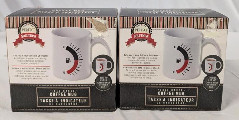 2 New Perfect Solutions Fuel Gauge Thermal Coffee Cups.