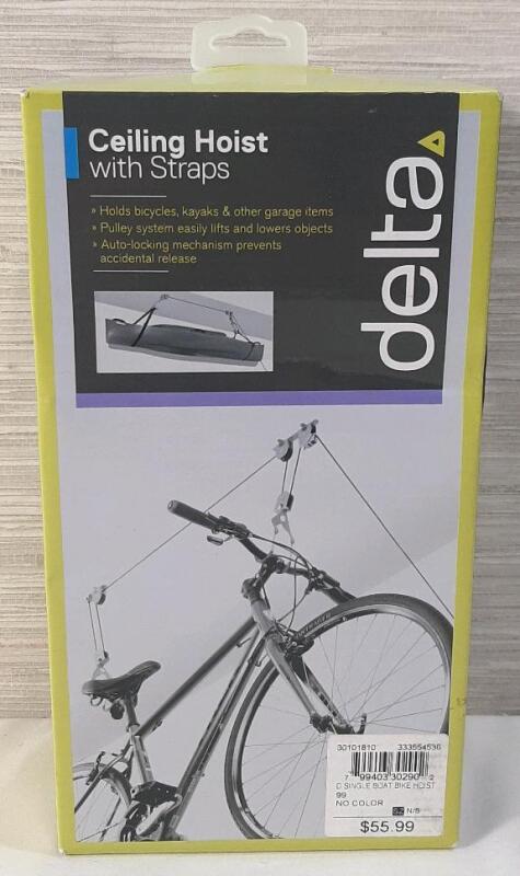New Delta Ceiling Hoist w/ Straps, Designed for Bikes