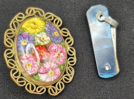 Vintage Zcecho-slovania Brooch 1.5" & Miniature Pocket Knife Japan 1.25"