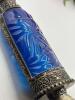 Handcrafted Cobalt Moroccan Blue Glass Perfume Oil Bottle Sprinkler with Embossed Metal Overlay 11&rsquo;&rsquo; - 4