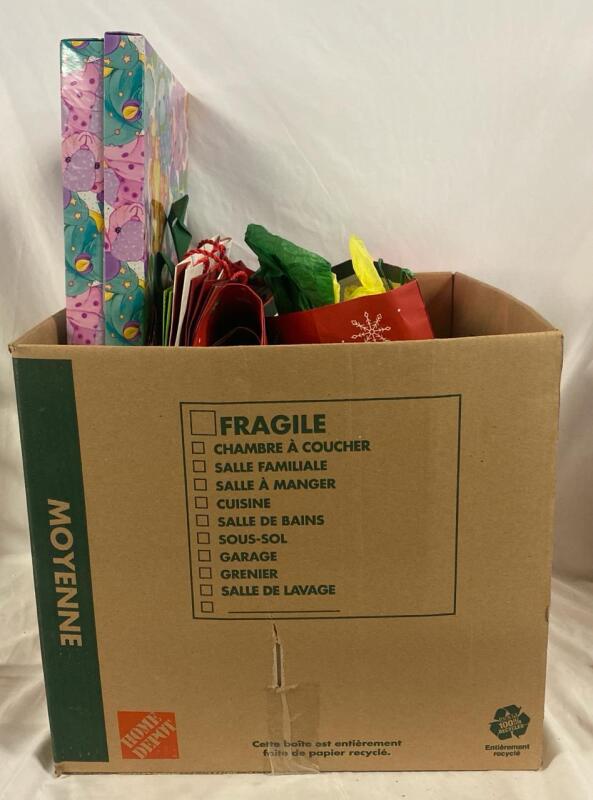 Large Box of 50+ Assorted Gift Supplies, Includes Boxes, Bags, Tissue Paper, Several Oval Nesting Boxes (Pictured)