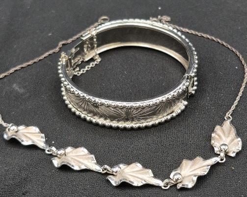 Vintage Necklace and Bangle Bracelet with Safety Chain