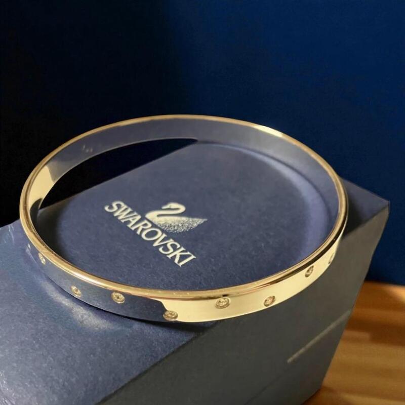 Vintage Swarovski Crystal Border Bangle Bracelet Swarovski Swan Maker's Mark 2.7&rsquo;&rsquo; diameter approximately Boxed