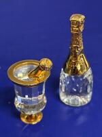 Swarovski Crystal 18K Gold Plated 2&rsquo;&rsquo; Bottle Of Champagne And Ice Bucket Swarovski Box Stamped Champagne and Iconic Swan No noted chips or cracks