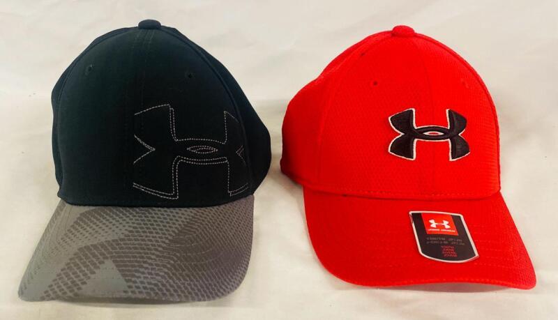 2 Under Armour Hats, Includes Youth Small Black Hat and New Youth Small Red Hat with Black Logo