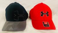 2 Under Armour Hats, Includes Youth Small Black Hat and New Youth Small Red Hat with Black Logo