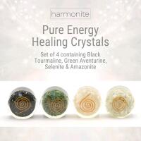 4 New in Box Harmonite<br/>Meditation Crystals and Healing Stones. Black Tourmaline, Green Aventurine, Selenite and Amazonite Handmade in United Kingdom