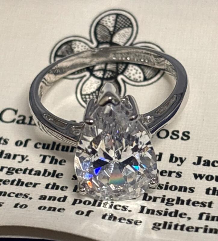 Camrose & Kross JBK 925 Silver Pear Shaped Cubic Zirconia Solitaire Ring Size 9 Original Box Paperwork Blinding Beauty Stamped Signed <br/>