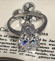 Camrose & Kross JBK 925 Silver Pear Shaped Cubic Zirconia Solitaire Ring Size 9 Original Box Paperwork Blinding Beauty Stamped Signed <br/>