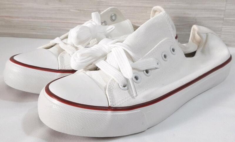 New White & Red Lace Platform Sneakers (Size 6.5)