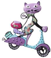 Retro Purple Cat on Bike Detailed Brooch Fish Bowl with Fish on Back Seat Adorable Approximate size 2 x 2.25&rsquo;&rsquo;