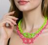 Two Acrylic Handcuff Glowing Retro Fabulous Necklaces One Bright Green One Bright Pink approximately 17 inch - 3